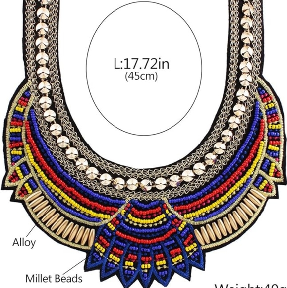 Exotic Blue/Red/Gold Boho Necklace - Picture 4 of 4